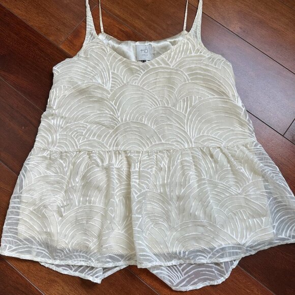 Anthropologie HD in Paris Cream Textured Velvet Peplum spaghetti strap Sze Small - Picture 2 of 6